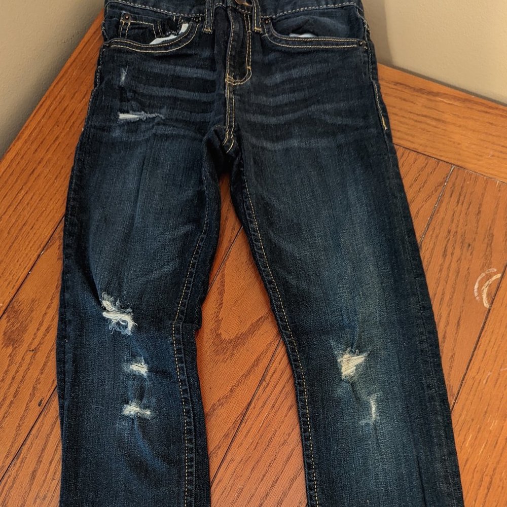Levi's Girls Distressed Girlfriend 5-Pocket Jeans sz 7 Reg Dark Blue 24" Inseam